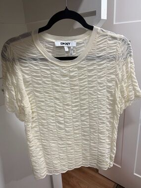 DKNY Cream Short-Sleeve Ruched Knit Tee